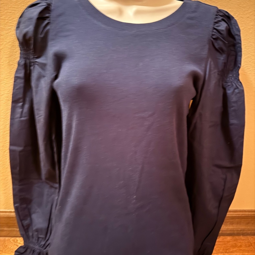 LOFT Rich Blue blouse with cute sleeves. Two different materials.